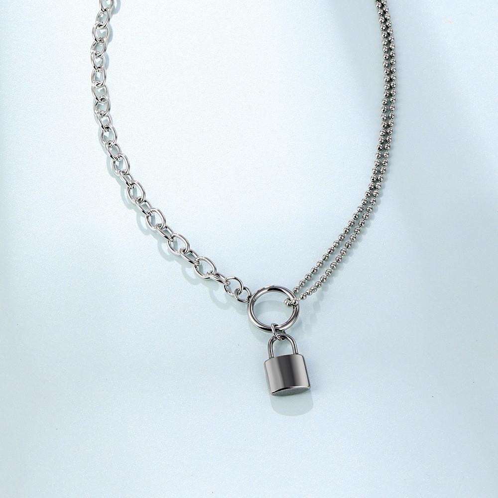 Stylish Alloy Lock Pendant Choker Necklace For Women Featuring Trendy Geometric Style