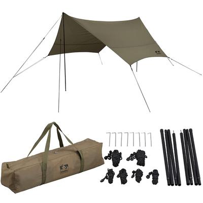 Iris Ohyama Tarp 4.4 X 4.4m Khaki Hexa Tarp Camping Equipment Outdoor with Pole High Water Resistance Netting Reflective Material Cord Slider All In