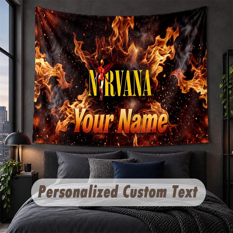 Custom Name Text Tapestry,Nirvana Decorative Wall Hanging, Background Tapestry For Home Bedroom