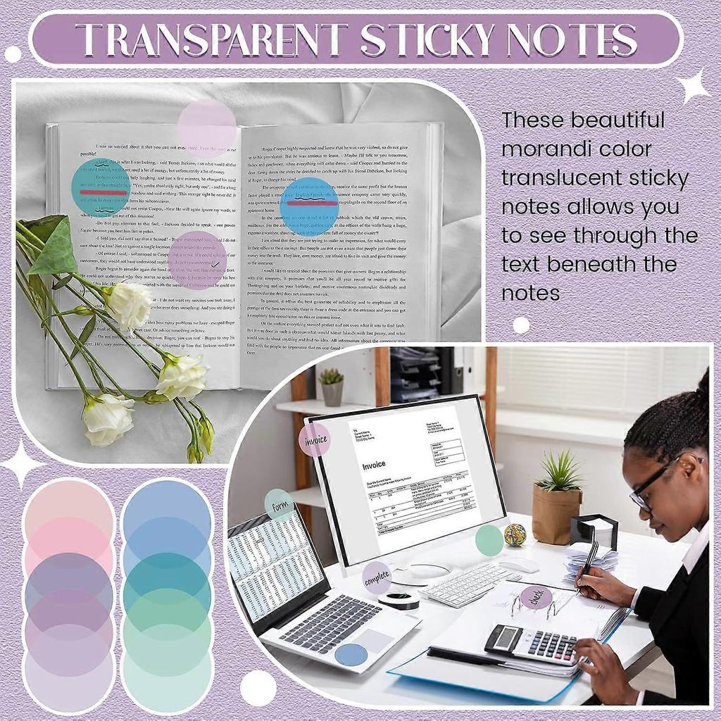 500 Sheets Transparent Sticky Notes Round Translucent Sticky Notes Sticky Tabs Colorful Page Flags Stickers Clear Book Markers Bible Journal