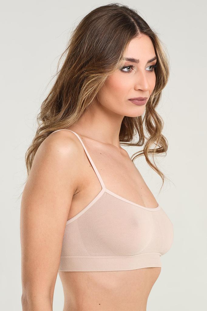 Soft Women's Bra Without Wires and with Smooth Cups, Beige Soft Women's Bra Without Wires and with Smooth Cups, Beige
