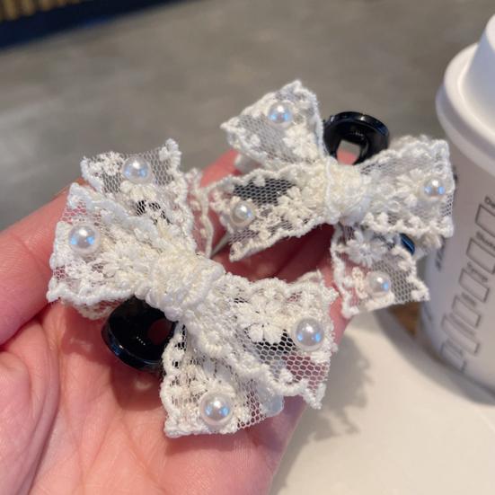 Hairpin Hollow Lace Bow Imitation Pearl Embellishments Hair Clip Spring Summer Lightweight Hair Accessories