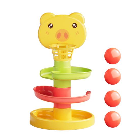 Kids Ball Drop Tower 2/3/5/7/9 Layers Cartoon Pig Marble Run Track Toy Toddlers Boys Girls Educational Rolling Ball Slide Toy
