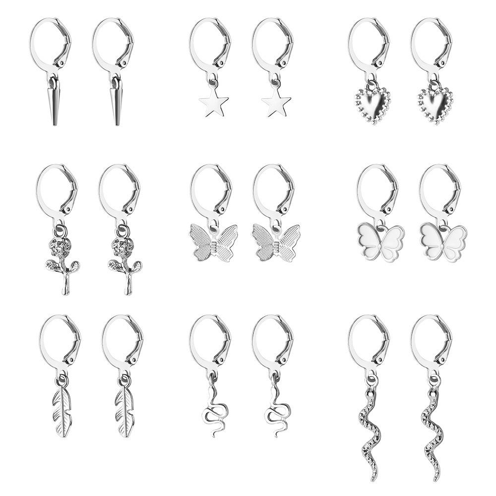 European & American Cross-border Women's Snake, Butterfly, Rose Ear Jewelry Set - 9 Pieces