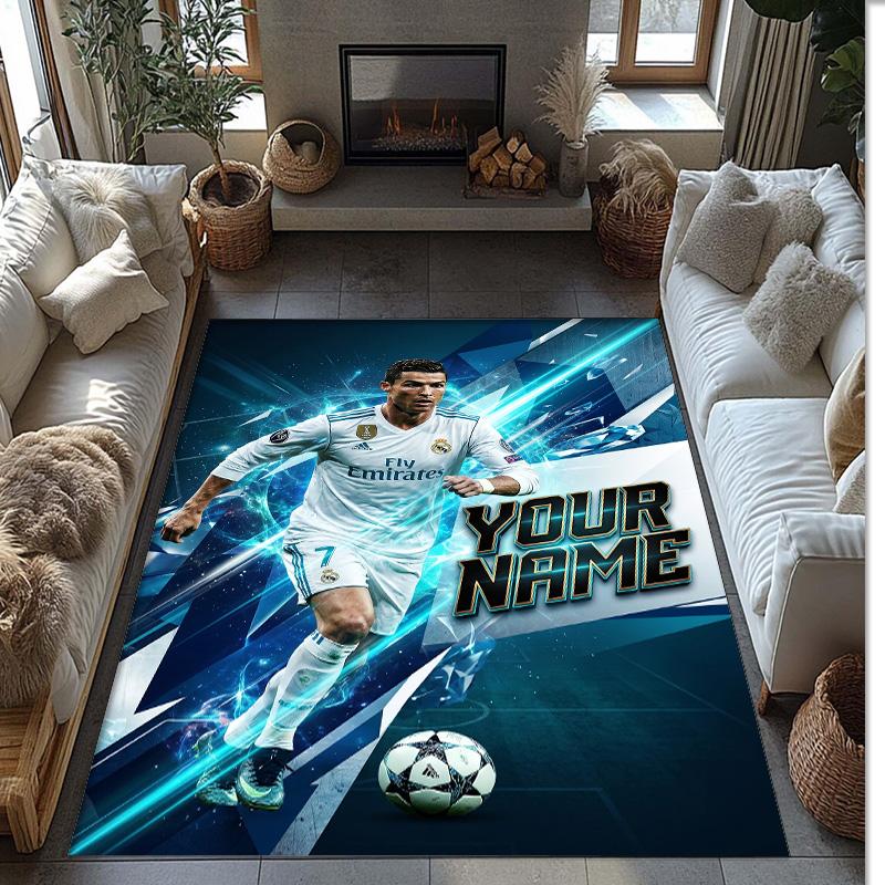 Cristiano Ronaldo Printed Crystal Velvet Rug Non‑Slip Crystal Velvet Carpet For Sofa Bedroom Indoor Home Decoration