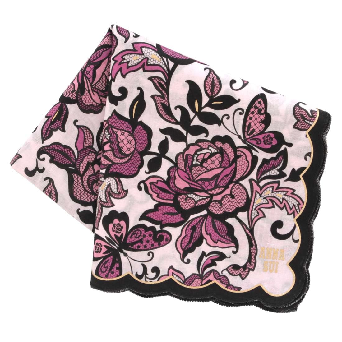 

ANNA SUI Large Print Handkerchief with Rose Butterfly Design (58cm) Lace-like & (Pink) [100% Cotton] Women s 000448-0002-01 розовый