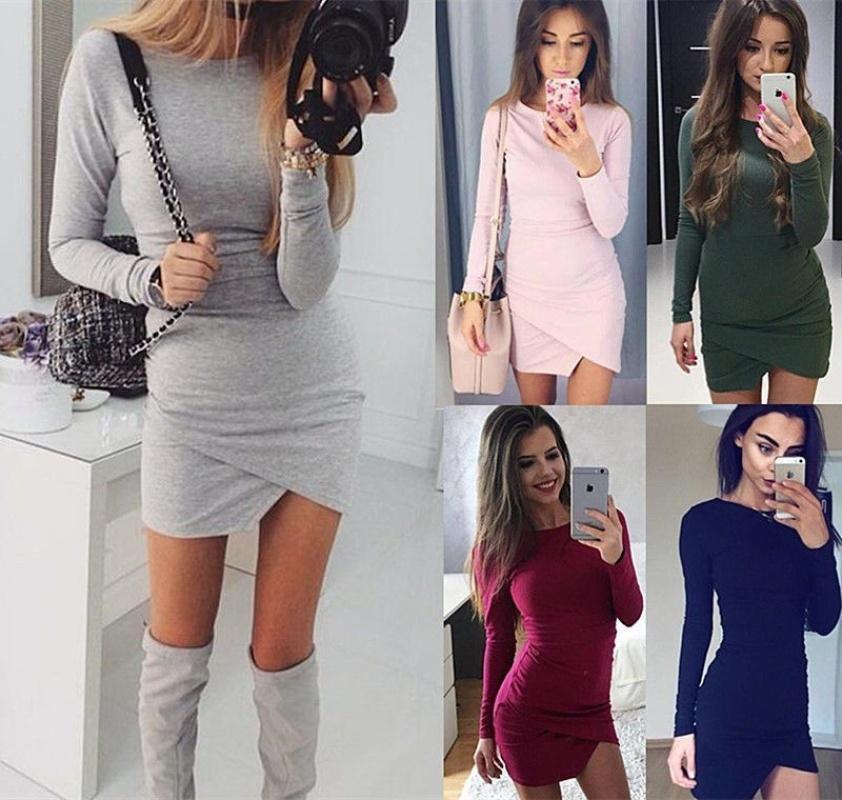 Elegant Women Slim Long Sleeve Mini Dress Bodycon Cocktail Dress Evening Party