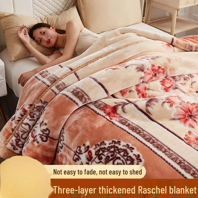 G5Z Double Layer Winter Blanket: Thick Flocked Raschel & Milk Fleece for Cozy Naps.