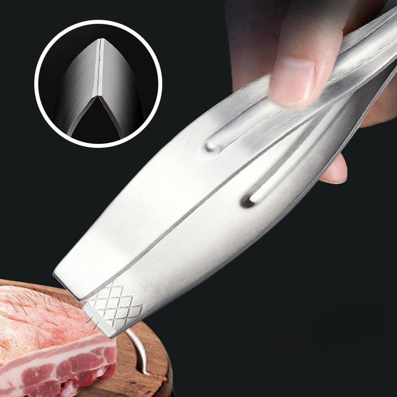 1pc Thick Stainless Steel Kitchen Tweezers, Multi-Purpose Cooking Fish Bone Tweezers, Meat Removal Tools, Fish Bone Removal Tweezers,