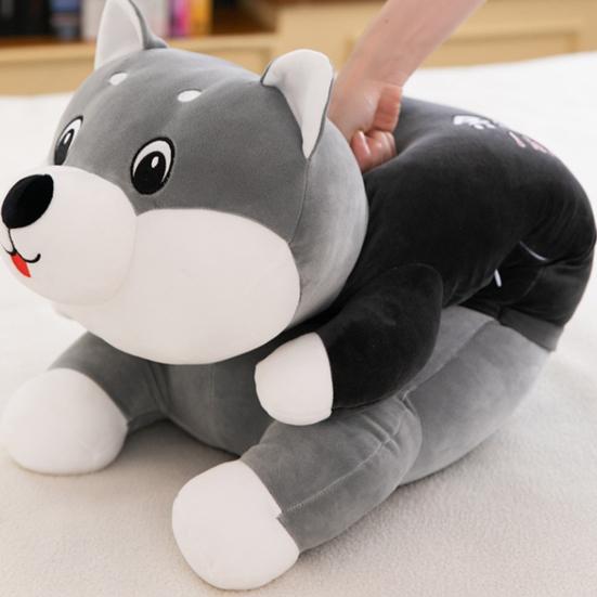 Cute Husky Plush Pillow with Sweet Messages Soft Stuffed Animal Huggable Floppy Dog Doll Emotional Support Gift
