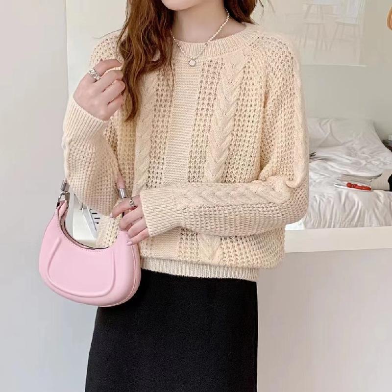

2025 Spring and Autumn Women s Clothing Gentle Foreign Style Fashion Versatile Sweater Women s Lazy Style Crew Neck Knitted Sweater Pullover Long 45-52 (average size) абрикосовий
