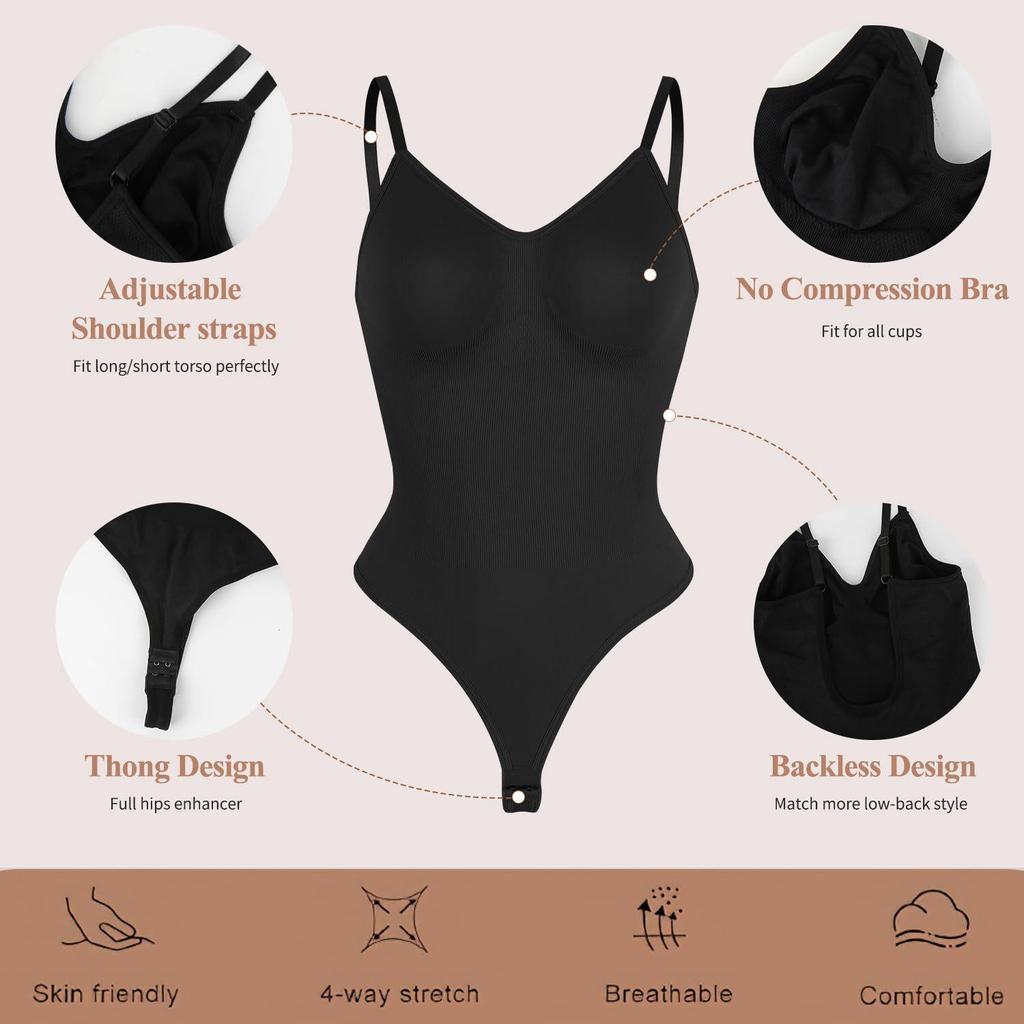 European & American Plus Size Seamless Thong Bodysuit - Hip-lifting Camisole with Abdomen-Slimming & Backless Design