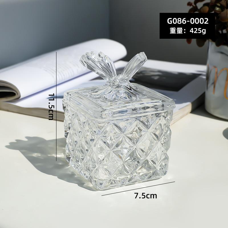 Instagram-style Embossed Glass Flower Storage Box Candy Jar Decorative Cotton Swab and Toothpick Holder Butterfly-lid Pencil