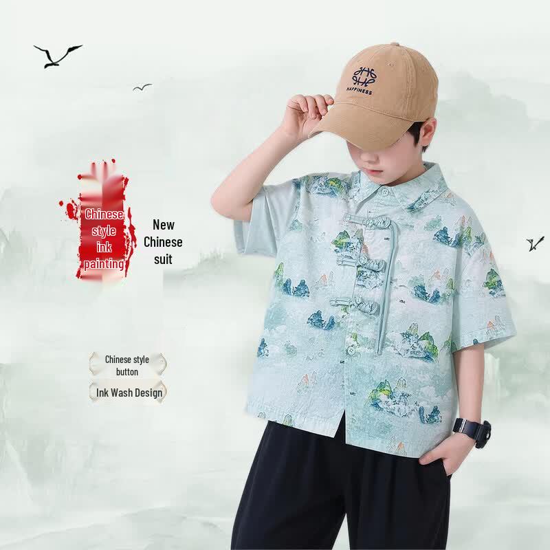 Boys Summer Chinese Style Hanfu Short Sleeve Set 120