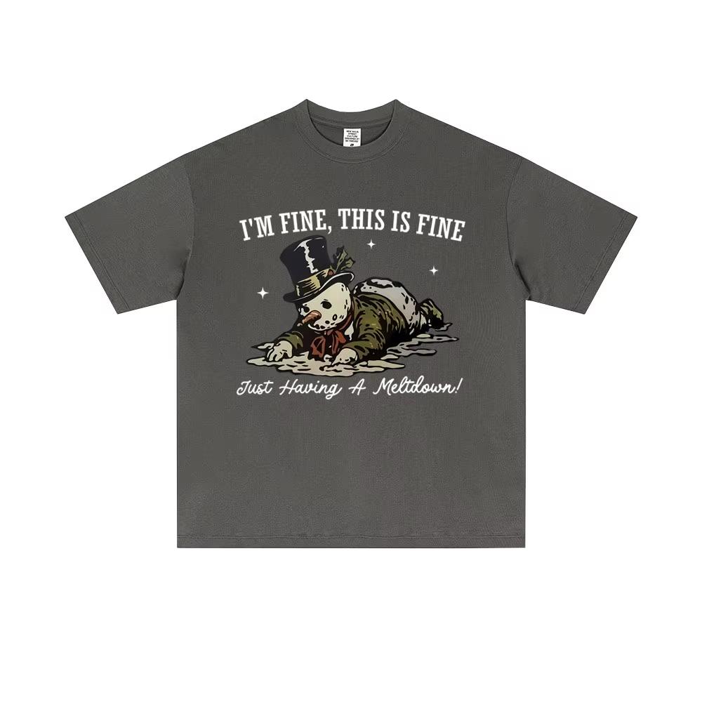 Im Fine This Is Fine Snowman Funny Meme T Shirt Men Women Christmas Short Sleeve T Shirts Mens Pure Cotton Shortsleeved Top