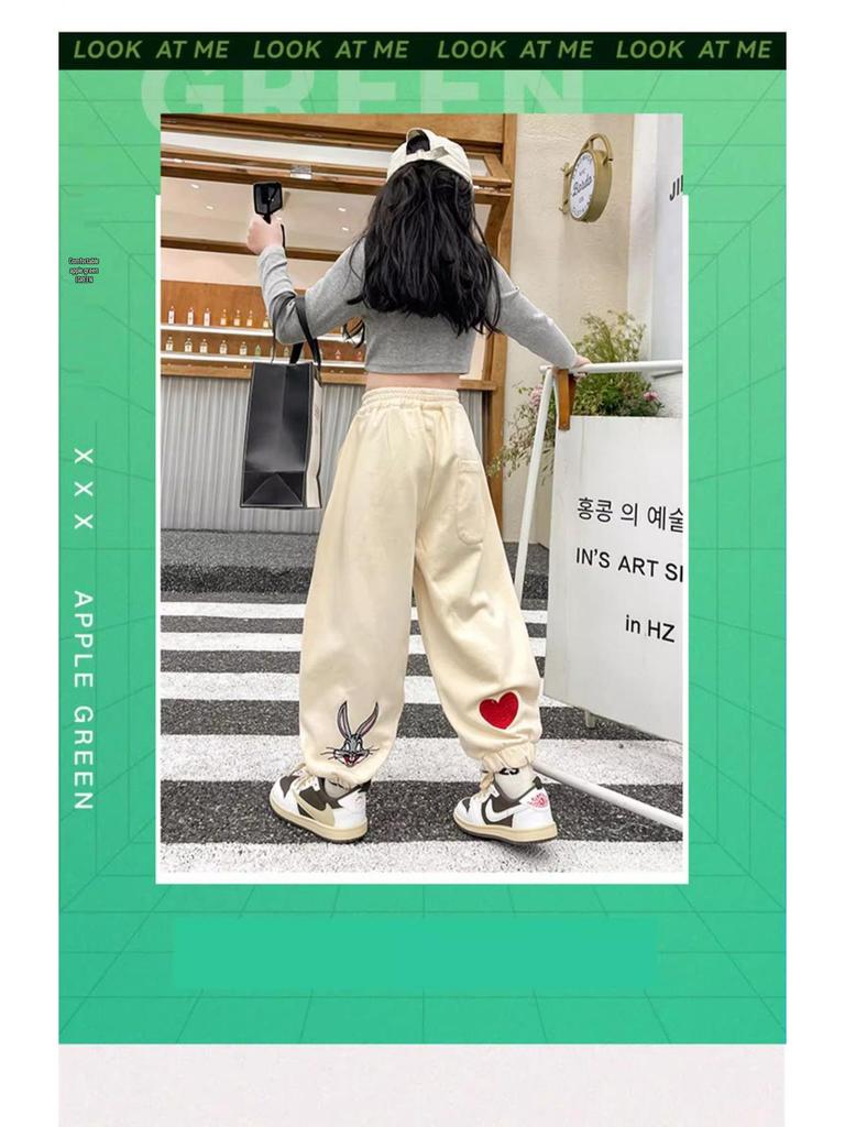 Girls' Cartoon Elastic Ankle Sweatpants - Spring/Autumn 2025 Collection