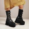 Winter Punk Women Boots Platform Mid Calf Boots Black Buckle Strap Zipper Wedges Shoes Short Plush Motorcycle Boots
