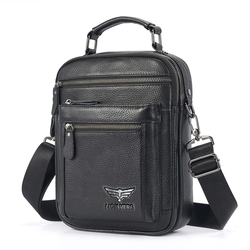 Luxury Top Grain Leather Vertical Messenger Bag Trendy Casual Men Hand & Crossbody Shoulder Bag чёрный