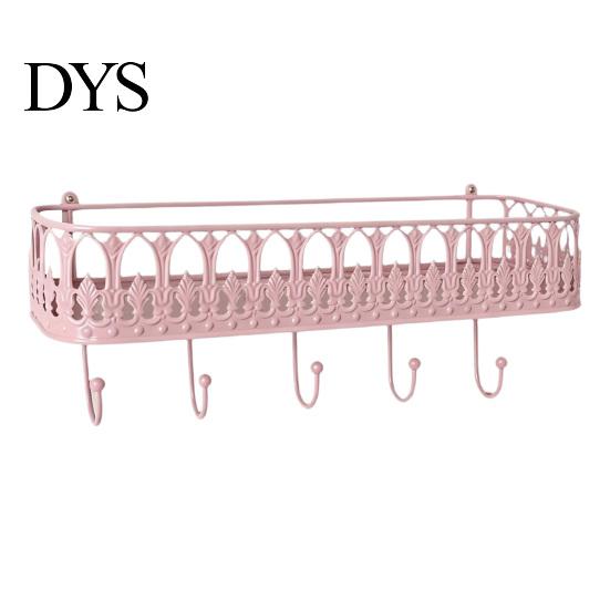 French Country Wall Shelf Mounted Floating Shelves, Metal with 5 Hooks, Key Holder Rustic Plant Stand Mail Organizer, Storage Rack for Entryway Living