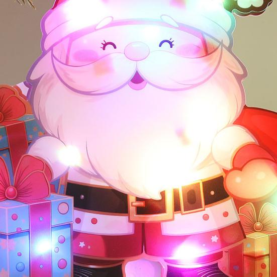 Glowing Santa Door Hanger LED Christmas Decor with Reindeer Snowman DIY Lighted Holiday Hanging Ornaments for Window Mantel Decorations