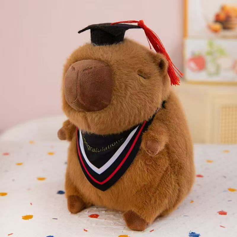20-25cm Kawaii Graduation Dr.Capybara Plush Toy Cute Christmas Hat Kapibala Soft Doll Boys Girls Child Students Graduation Gift
