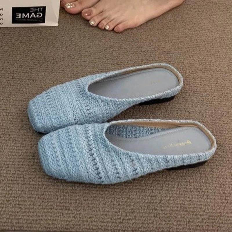 Fashion Women Slippers Flats Knitting Casual Mules Shoes Fashion Woman Sandals Summer 2025 Cozy Flip Flops New Designer Ladies Shoes