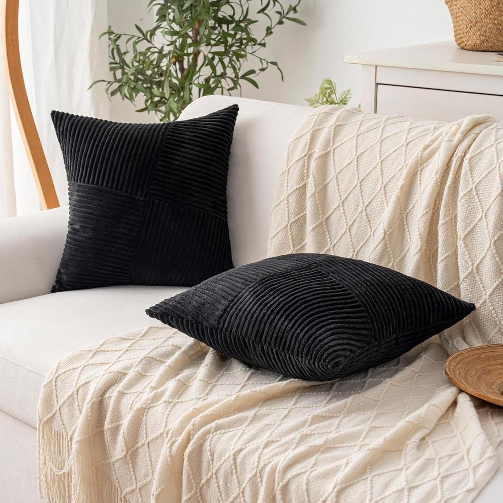 2 pieces Windmill Design Splicing Cross Throw Pillow Cover Corduroy Solid Color Patchwork Cushion Cover Wear-resistant Thickened