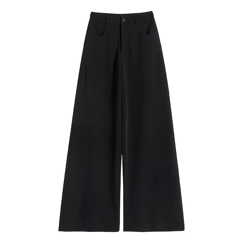 Women's 2025 Summer Black Wide-Leg Pants: Pear-Shaped, Slimming, High-End Drape, Loose Fit