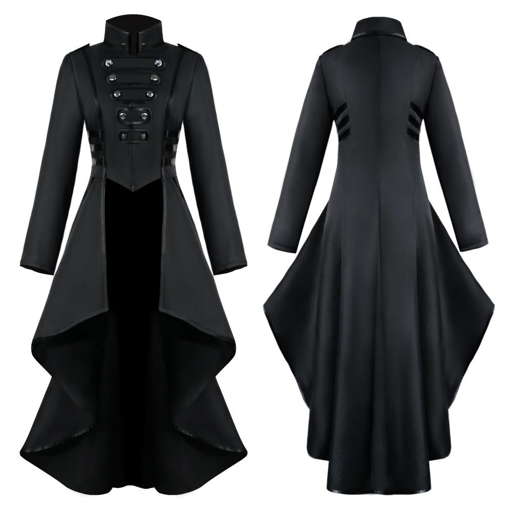 Manzhixin Retro Medieval Women's Tuxedo Dress with Irregular Hem and Turn-Down Collar