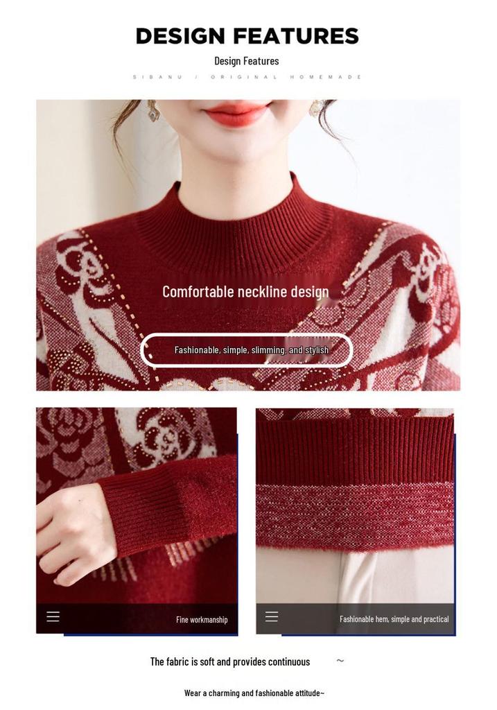 Stylish Winter Knitted Sweater for Middle-Aged Women