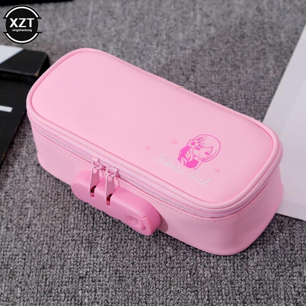 

Creative Large Capacity Pencil Bag for Case with Password Lock Zipper Pen Storage Pouch Boys Girls School Supply рожевий