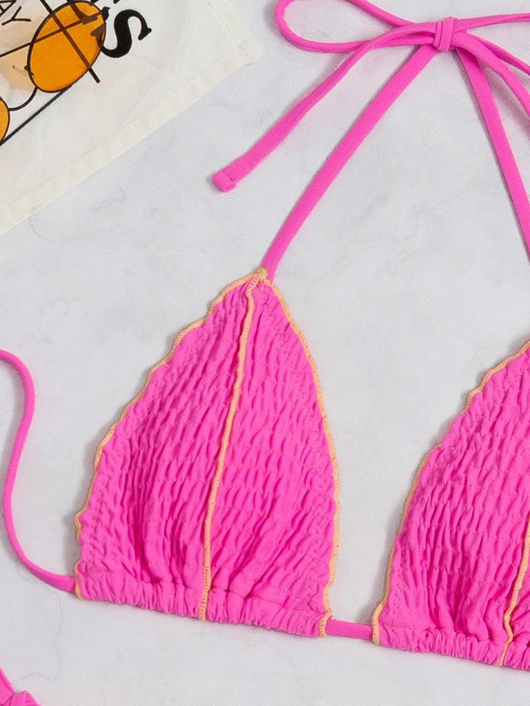 Micro Bikini Sexy Women Swimsuit Female Swimwear Pink Ribbed Bikini Set Swimming Suit Beachwear Bathing Suits Biquini