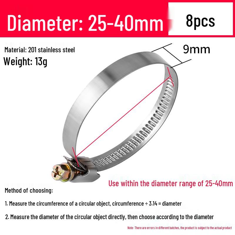 201 Stainless Steel Hose and Pipe Clamp for Water Pipes, Range Hoods, Washing Machines, and Gas Pipes