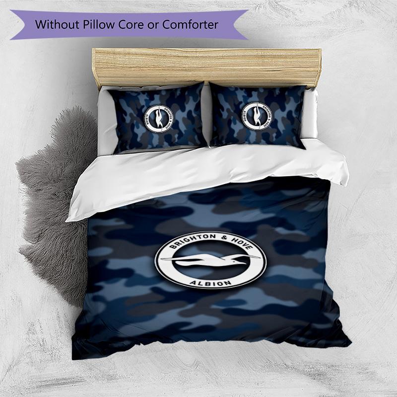 Brighton & Hove Albion Football Printed 3 Pieces Bedding Set, Comfortable Skin Friendly Bedroom Duvet Cover Set