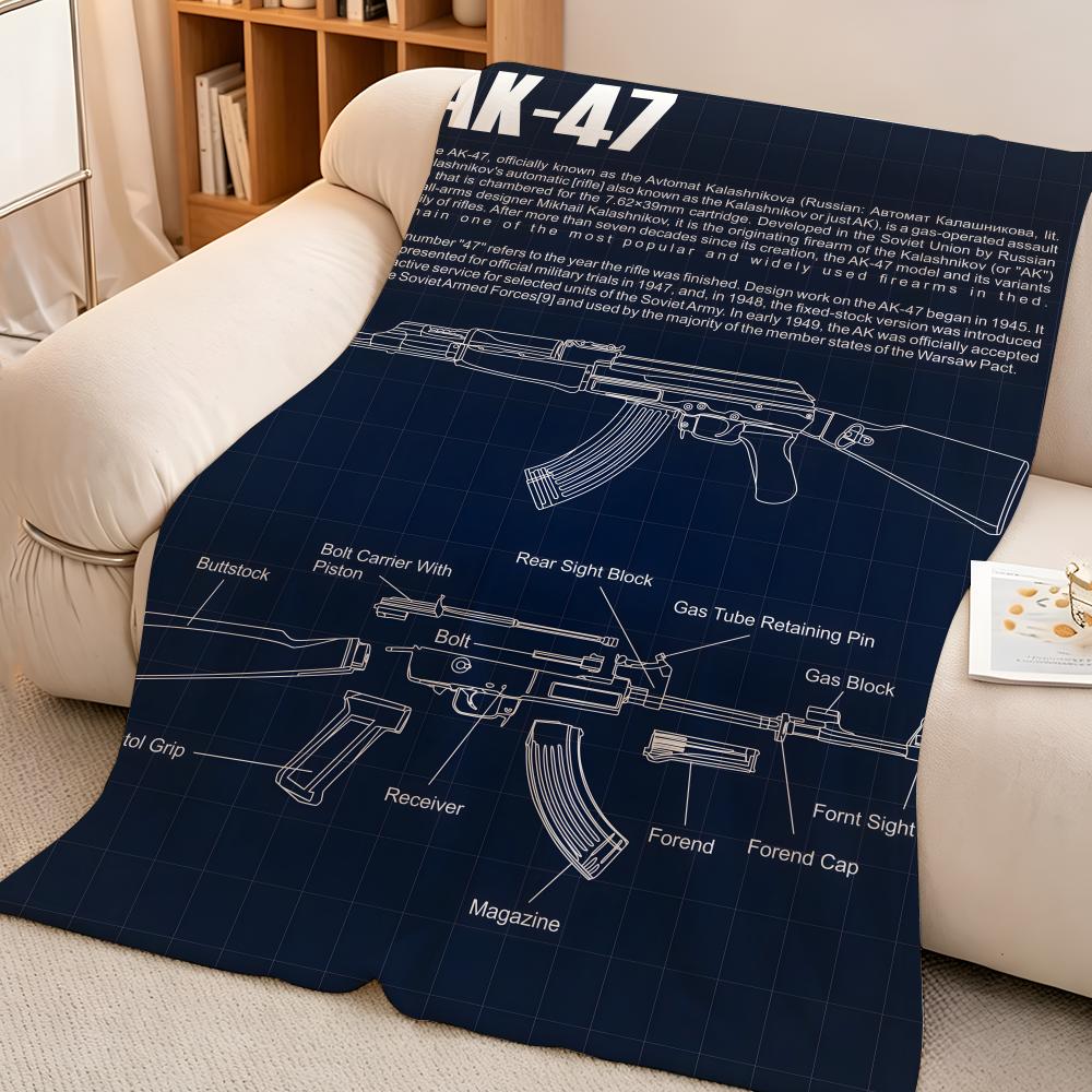 Weapon A-AK-47 Throw High-Density Short Plush Blanket Soft Skin-Friendly for Sofa Nap Air-Conditioned Room