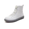 Leather short boots women's 2025 casual versatile flat bottom side zipper high top white shoes women's Internet celebrity popular boots velvet