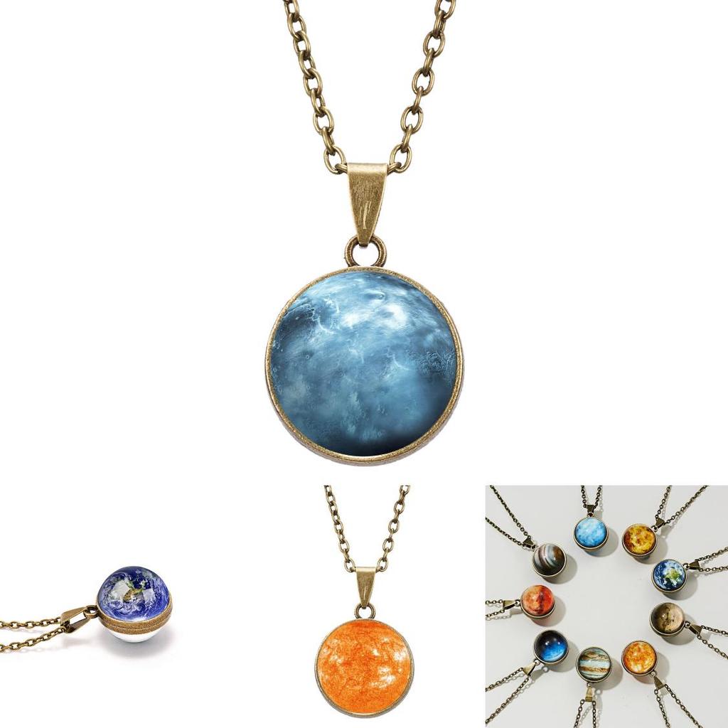 Starry Galaxy Pendant Necklace With Glowinthedark Doublesided Glass For Men And Women