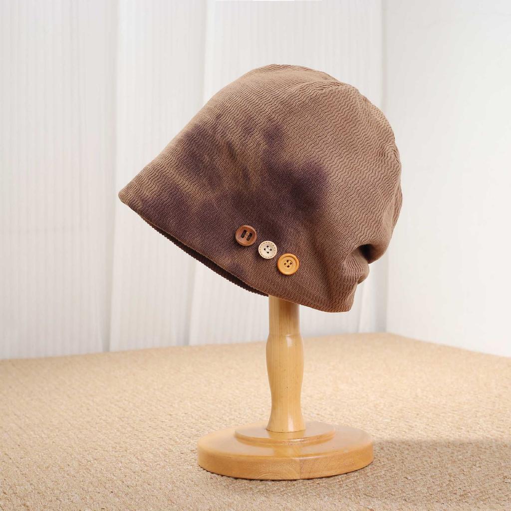 Button retro pile hat women's wasteland wind niche daily cold hat big head circumference advanced feeling bag head hat tide