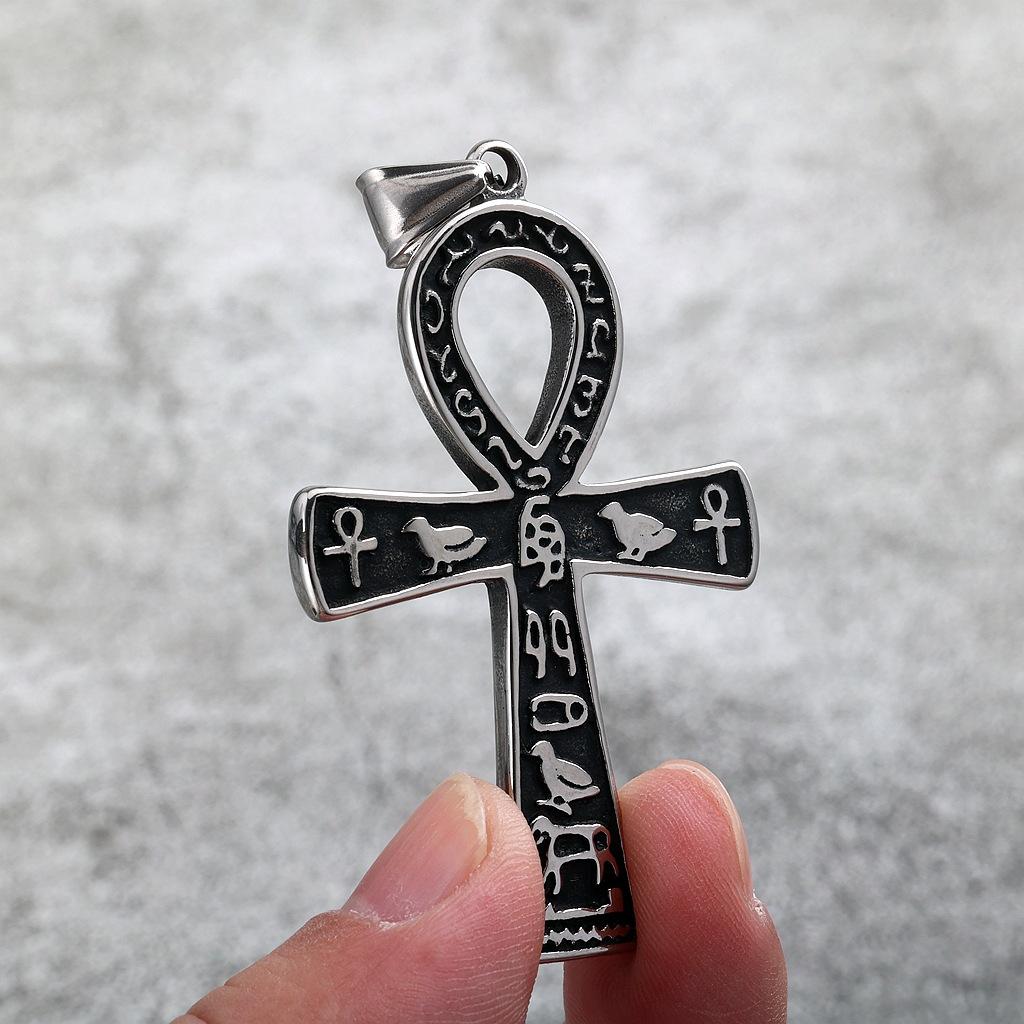 Retro Unisex Stainless Steel Ankh Cross Pendant Necklace Street Style Jewelry