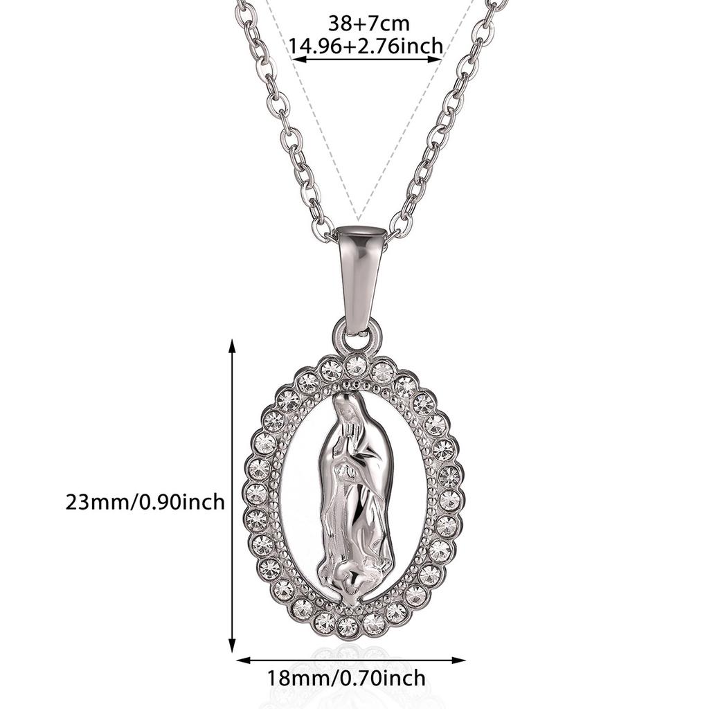 Virgin Mary Pendant With Diamonds Necklace For Women Gold Color Medal Charm Stainless Steel Religious Punk Jewelry Easter Gift