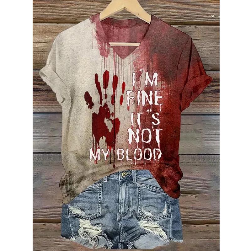 Summer New Fashionable Women's V-Neck Bloody Shirt Solves the Problem of T-Shirts and Interesting Halloween Blood Coats for Wome