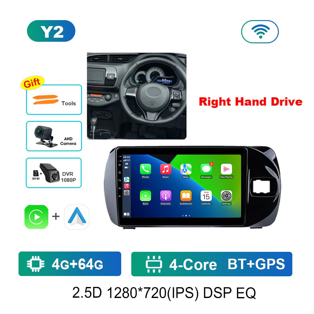 Right Hand Drvie Carplay Car Video Multimedia Player for Toyota Vitz 3 III XP130 2014 - 2019 Android Bluetooth WiFi+4G HD Screen