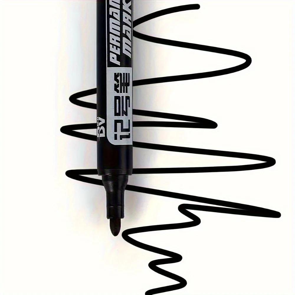 5pcs Waterproof Permanent Markers, Large Capacity Black Ink, Oil-Based, Ideal for Office & Marketing Use