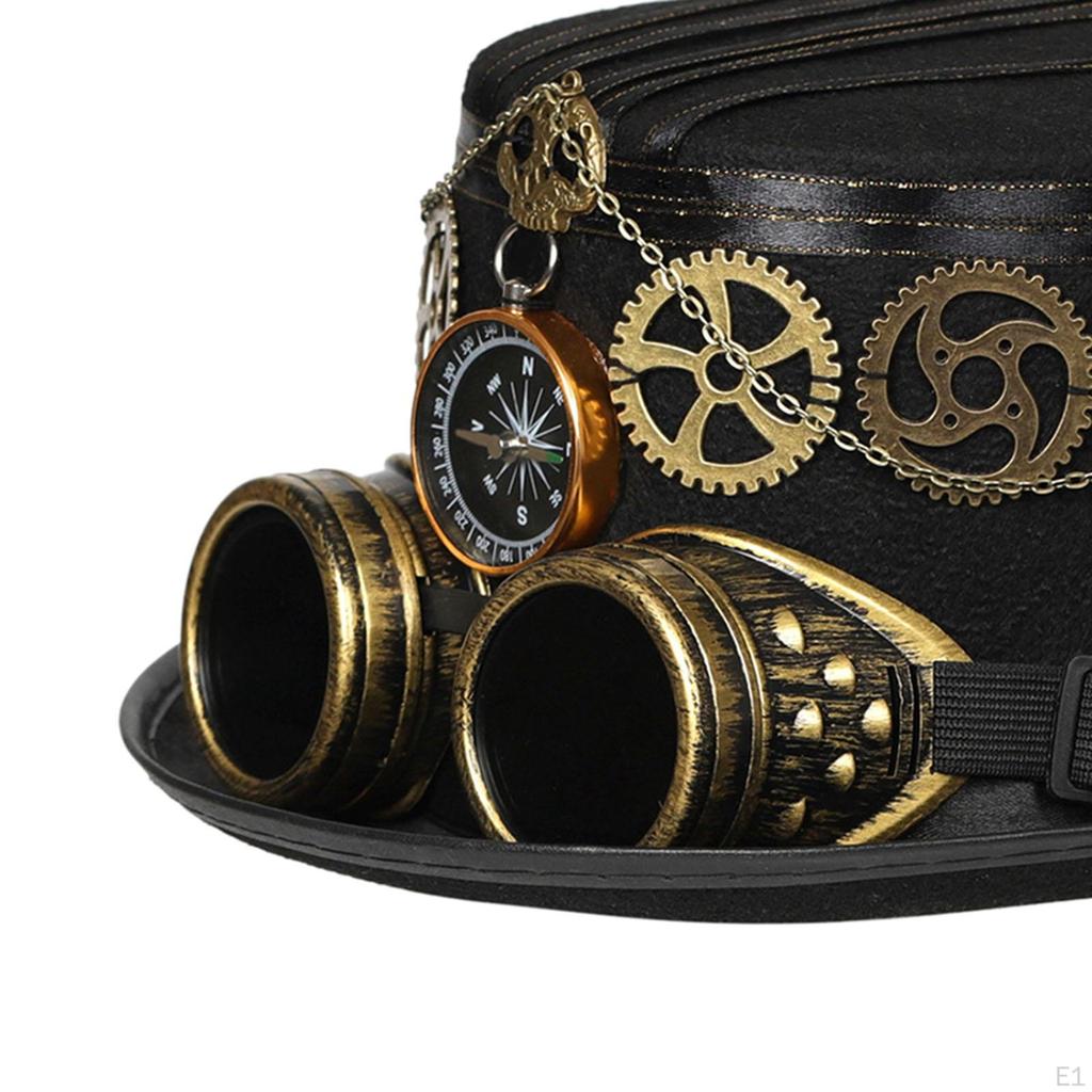 Steampunk Top Hat Costume Gothic Handmade with Goggles Rustic Punk Headband Fedoras for Party