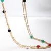 Mei Mary Used Red, Green, and Blue Colorful Bead Gemstone Long Necklace - Multi-layered Gemstone Vintage Waist Chain