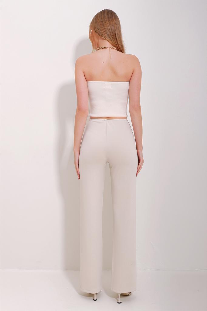Women's Trousers New Season Fashion Cream Front Stitched Lycra Modal Palazzo Trousers
