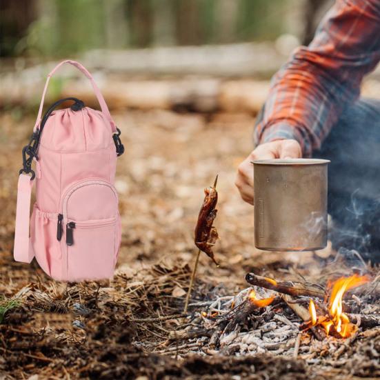 Water Bottle Carrier with Shoulder Strap Zippered Pocket Design Wear Resistant Flask Water Bottle Holder Sling Bag