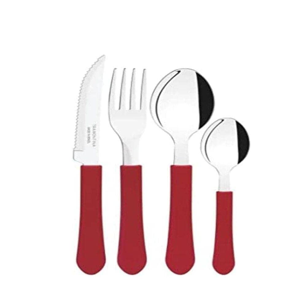 TRAMONTINA Rehme Tableware Set of Dishwasher Lightweight Stainless Steel Perfect for Outdoor and Home Made In Product Number TRAMONTINA 24, Red, Safe,
