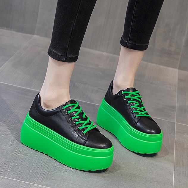 Fashion 8CM Autumn Genuine Leather Women Casual Shoes Super Thick Platform Wedge Women Sneakers Chunky Shoes New Summer White Skateboard