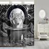 Wolf Silhouette Shower Curtain Black White Howling Thunderstorm Animal Moon Light Mystic Decor Bathroom Set Waterproof With Hook